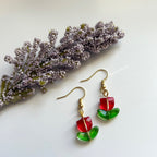 Cool silver or gold tulip flower dangle drop earrings