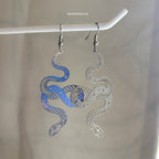 Cool quirky silver stainless steel statement celestial these moon star snake drop dangle earrings