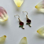Red rose gold dangle earrings