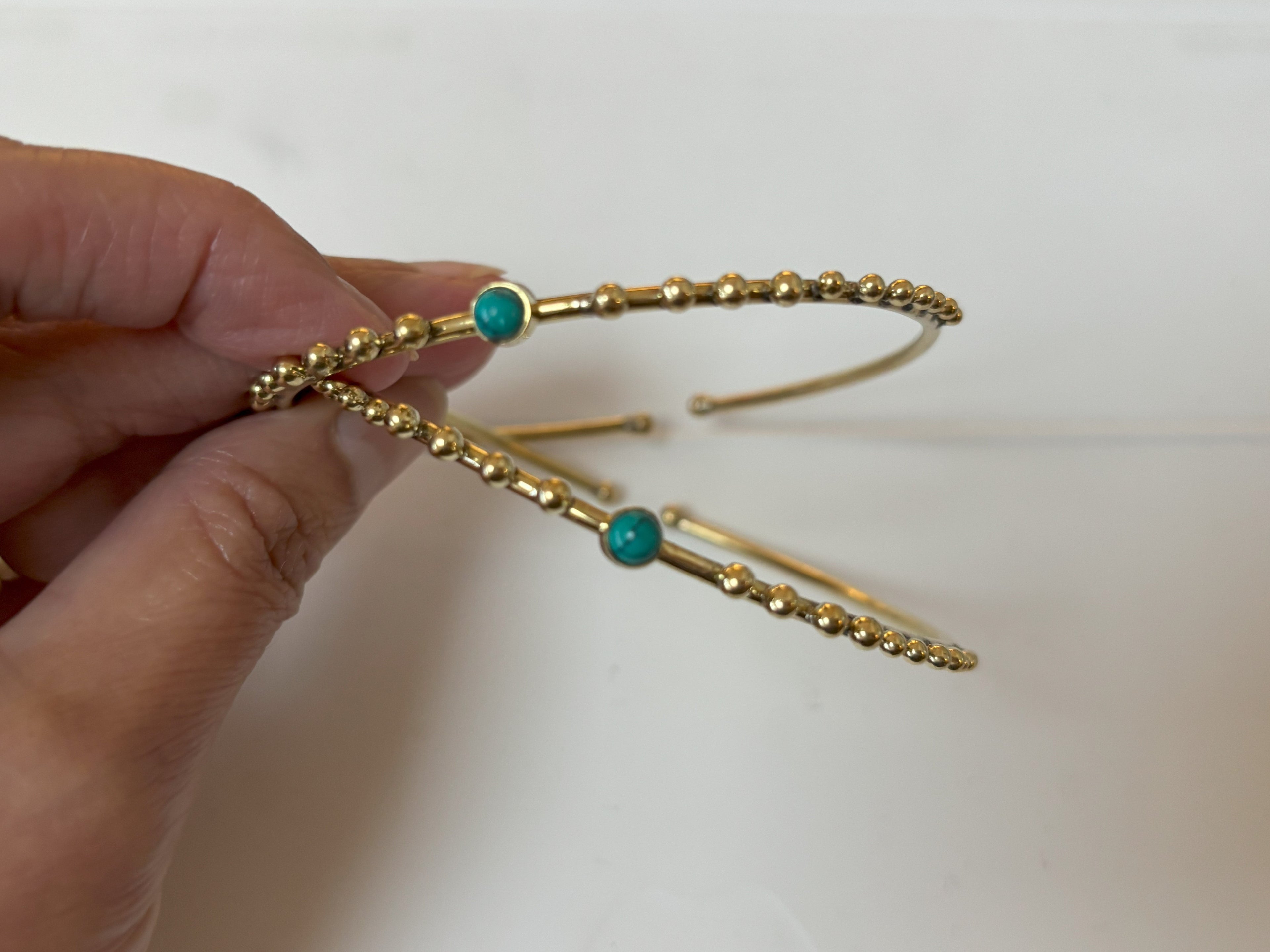 Labradorite/Turquoise/Moonstone Beaded Brass Bangles.