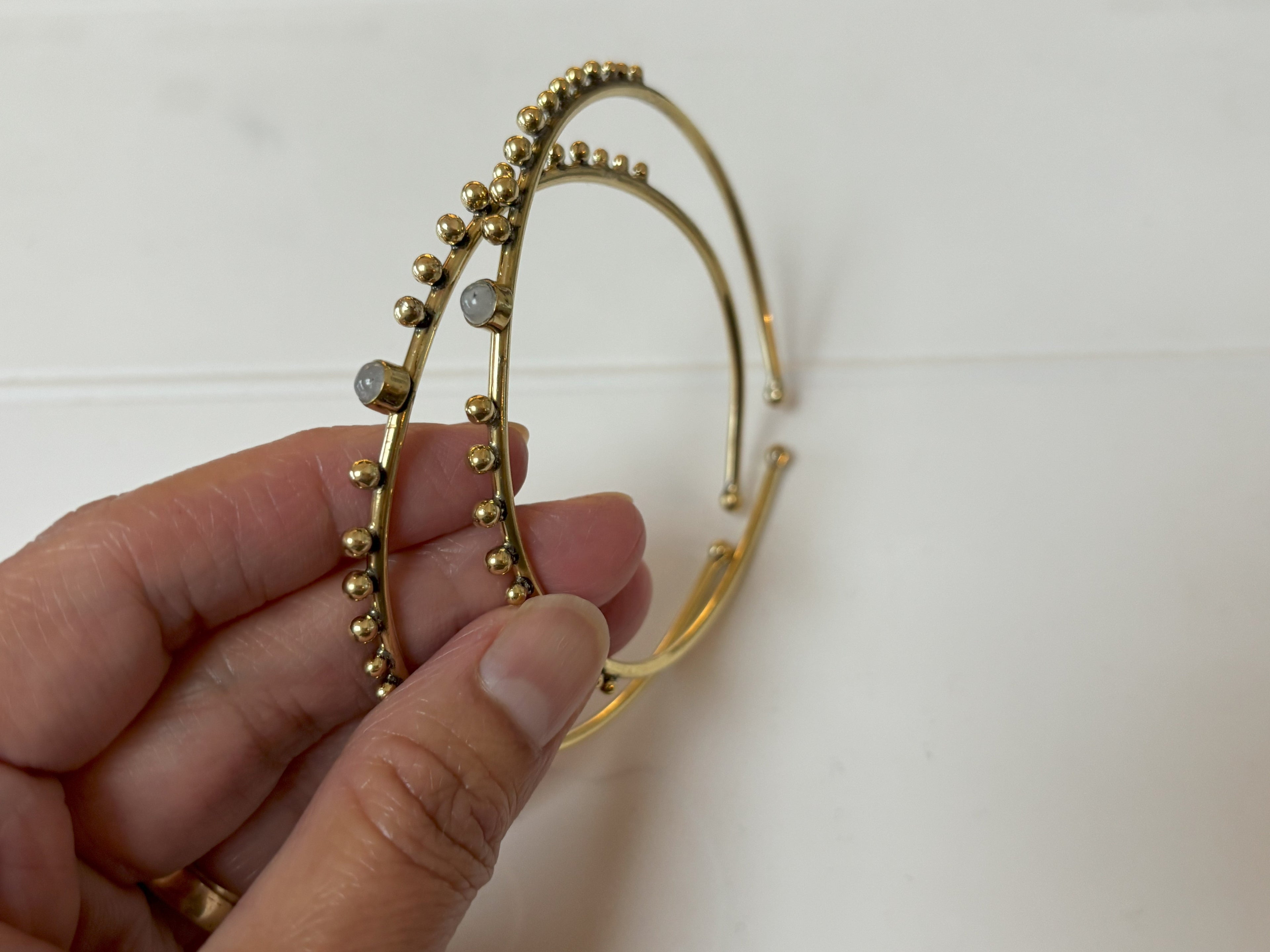 Labradorite/Turquoise/Moonstone Beaded Brass Bangles.