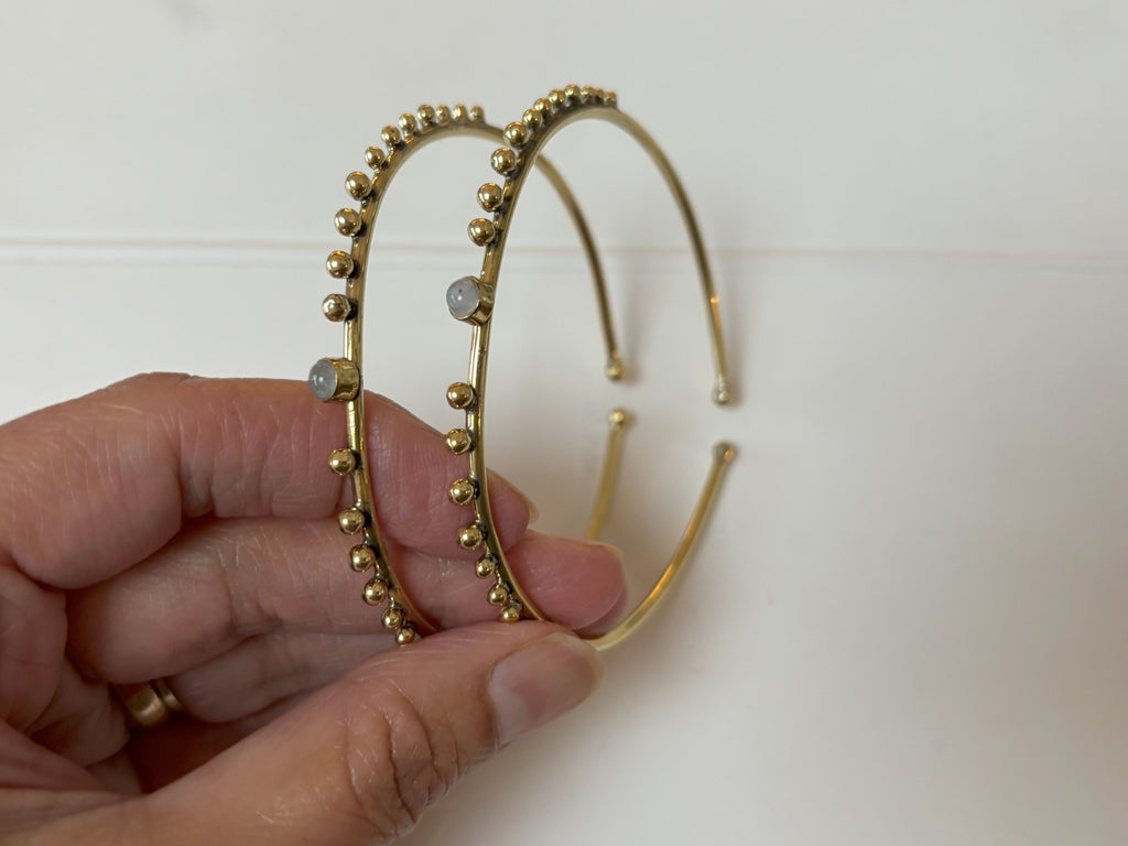 Labradorite/Turquoise/Moonstone Beaded Brass Bangles.