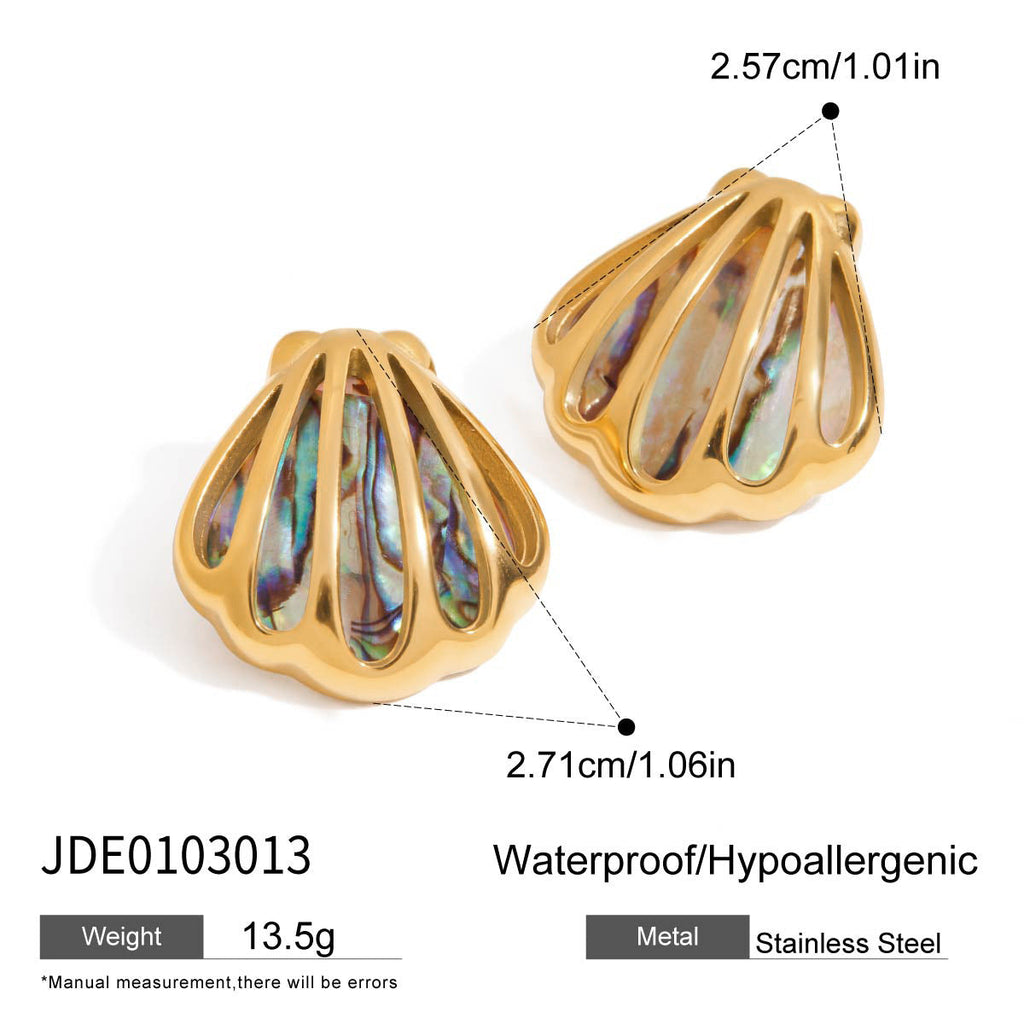 Abalone Shell Titanium Steel Necklace & Ear Stud Set