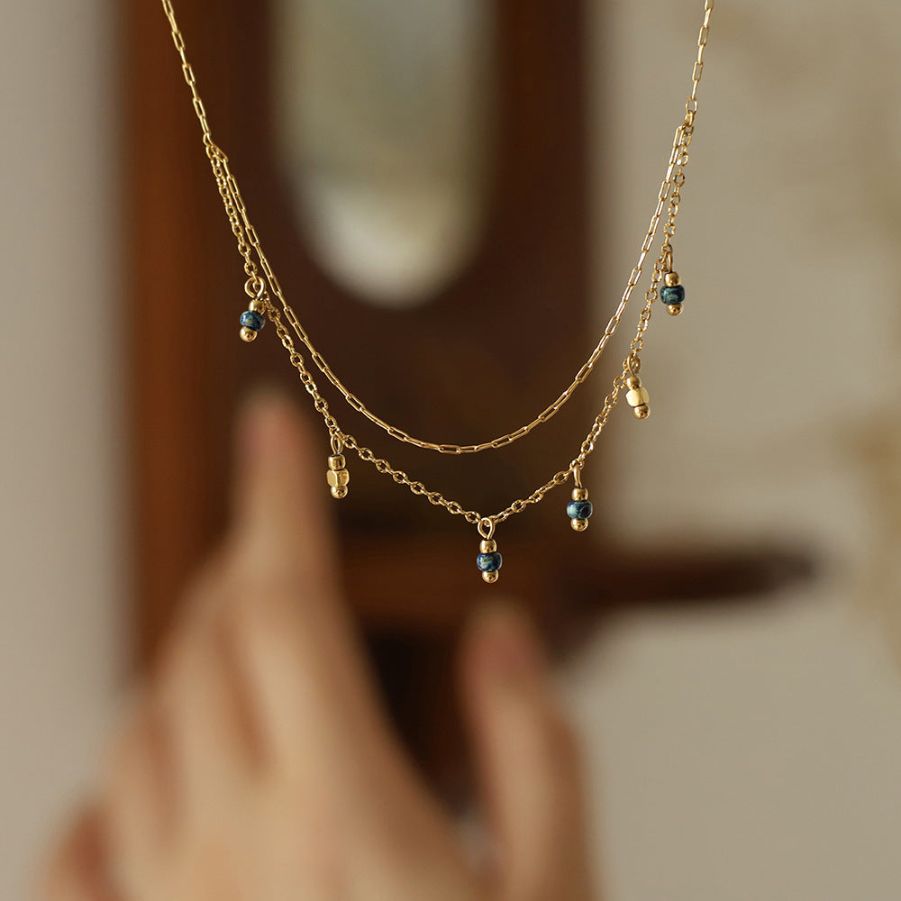 Antique Blue Beads Handmade Pendant Necklace