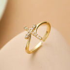 Adjustable Gold-Plated Cross Copper Ring
