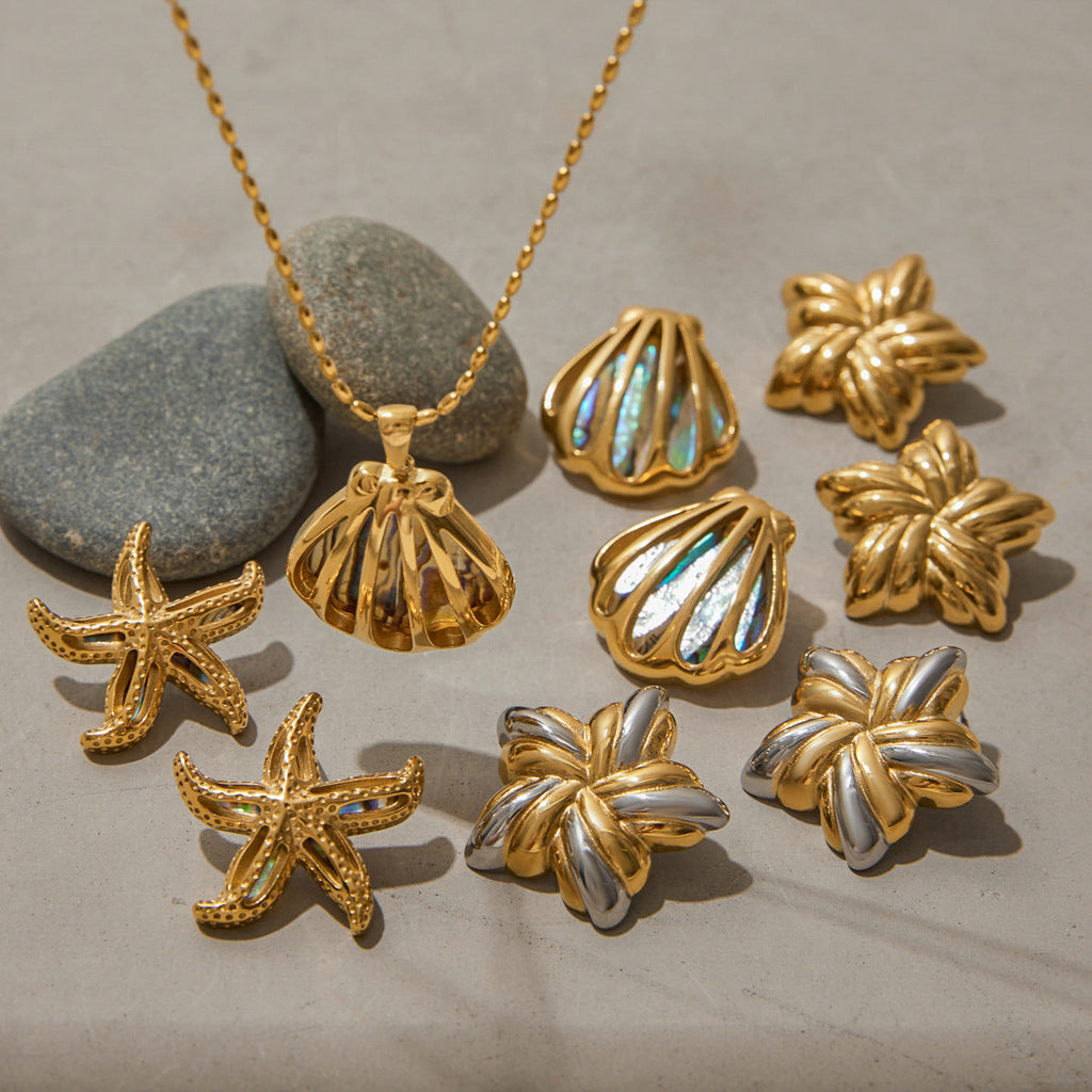 Abalone Shell Titanium Steel Necklace & Ear Stud Set