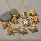 Abalone Shell Titanium Steel Necklace & Ear Stud Set