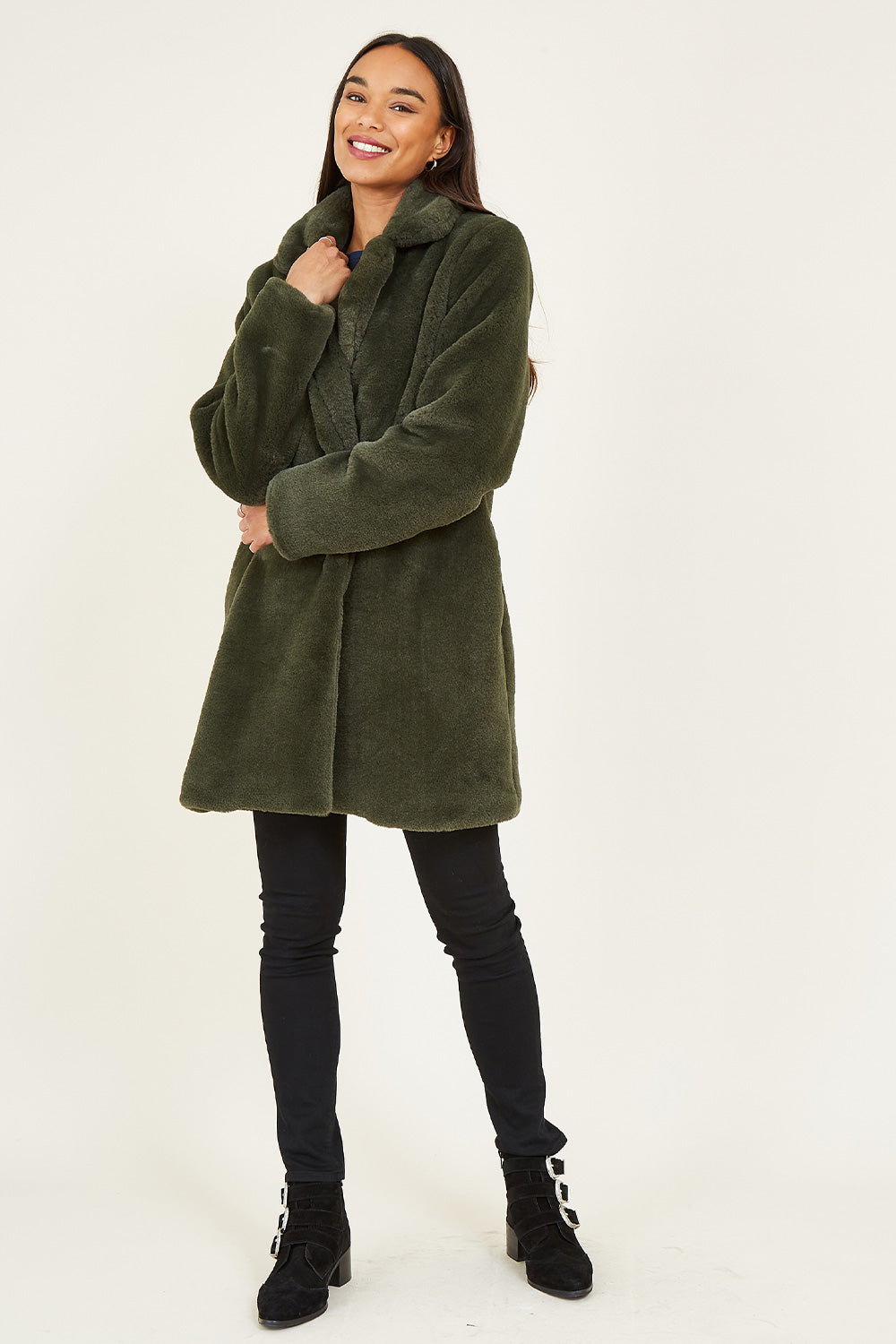 Manteau en fausse fourrure vert Yumi