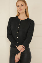 Cardigan en maille métallique noire Yumi avec boutons de perles