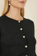 Cardigan en maille métallique noire Yumi avec boutons de perles