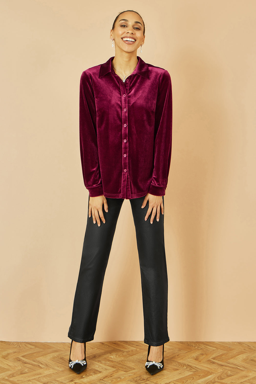Chemise ample en velours bordeaux Yumi