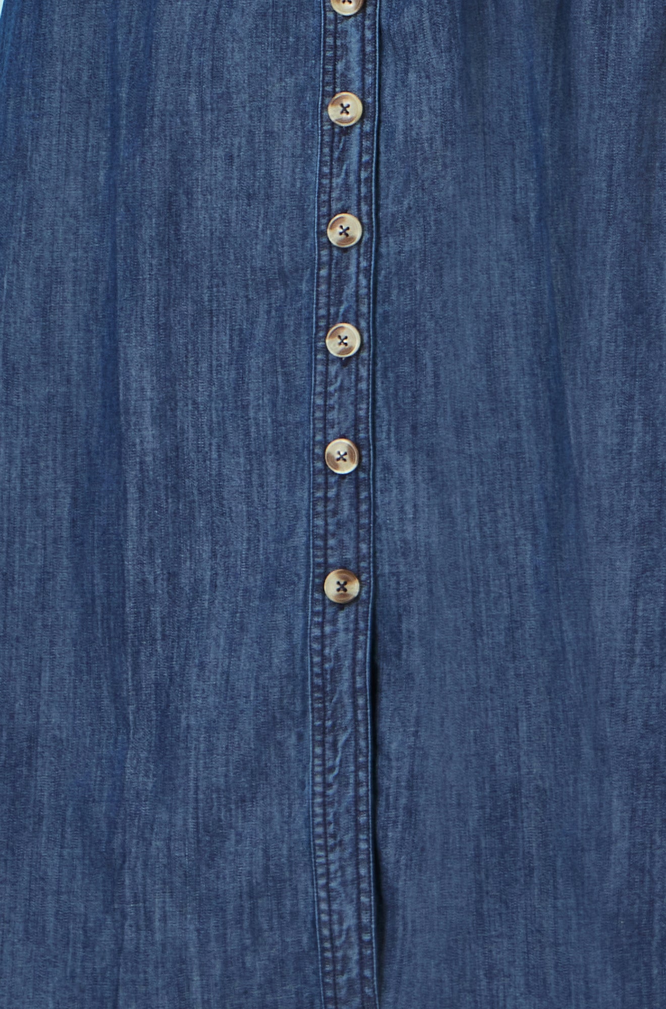 Yumi Blue Chambray Cotton Ruched Midi Sun Dress