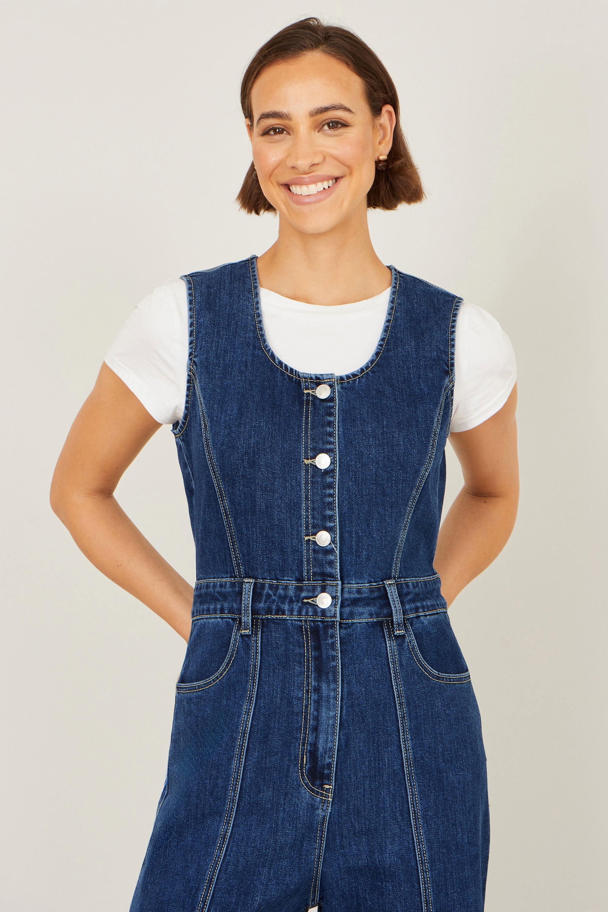 Combinaison ajustée en jean stretch Yumi Blue