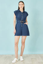 Yumi Blue Chambray Cotton Playsuit
