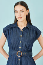 Yumi Blue Chambray Cotton Playsuit