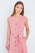 Yumi Red Stripe Midi Sleeveless Shirt Dress
