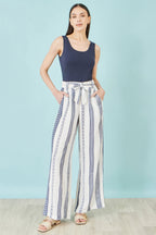 Yumi White Linen Mix Cropped Trousers With Tie Belt
