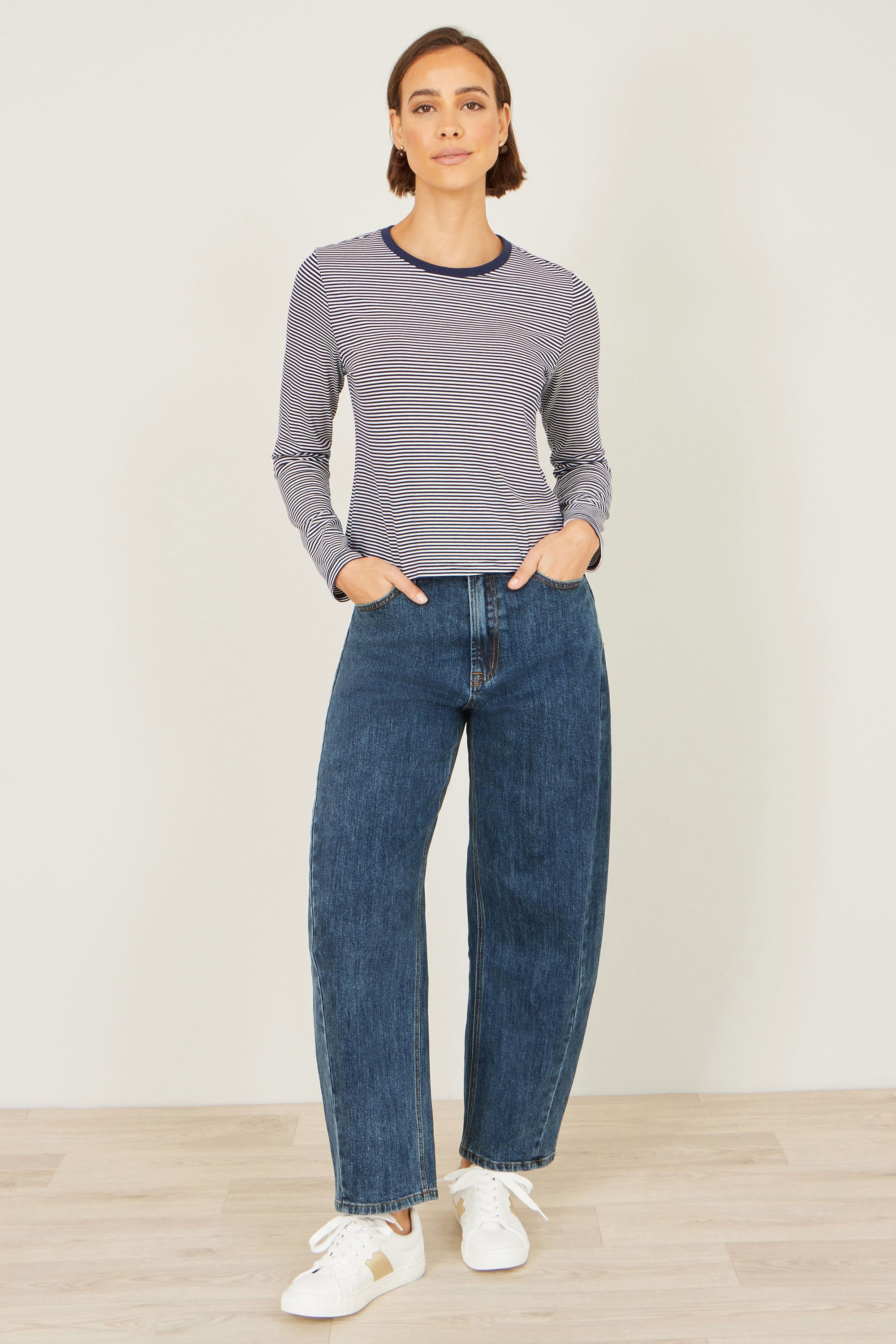 Yumi Navy Striped Jersey Long Sleeve T-Shirt