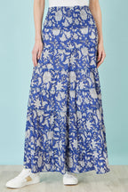 Yumi Blue Floral Cotton Tiered Maxi Skirt