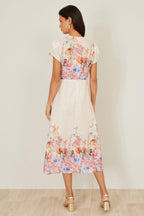 Yumi Pink Border Floral Midi Dress