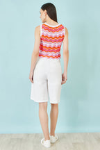 Yumi Orange Stripe Crochet Stripe Vest Top