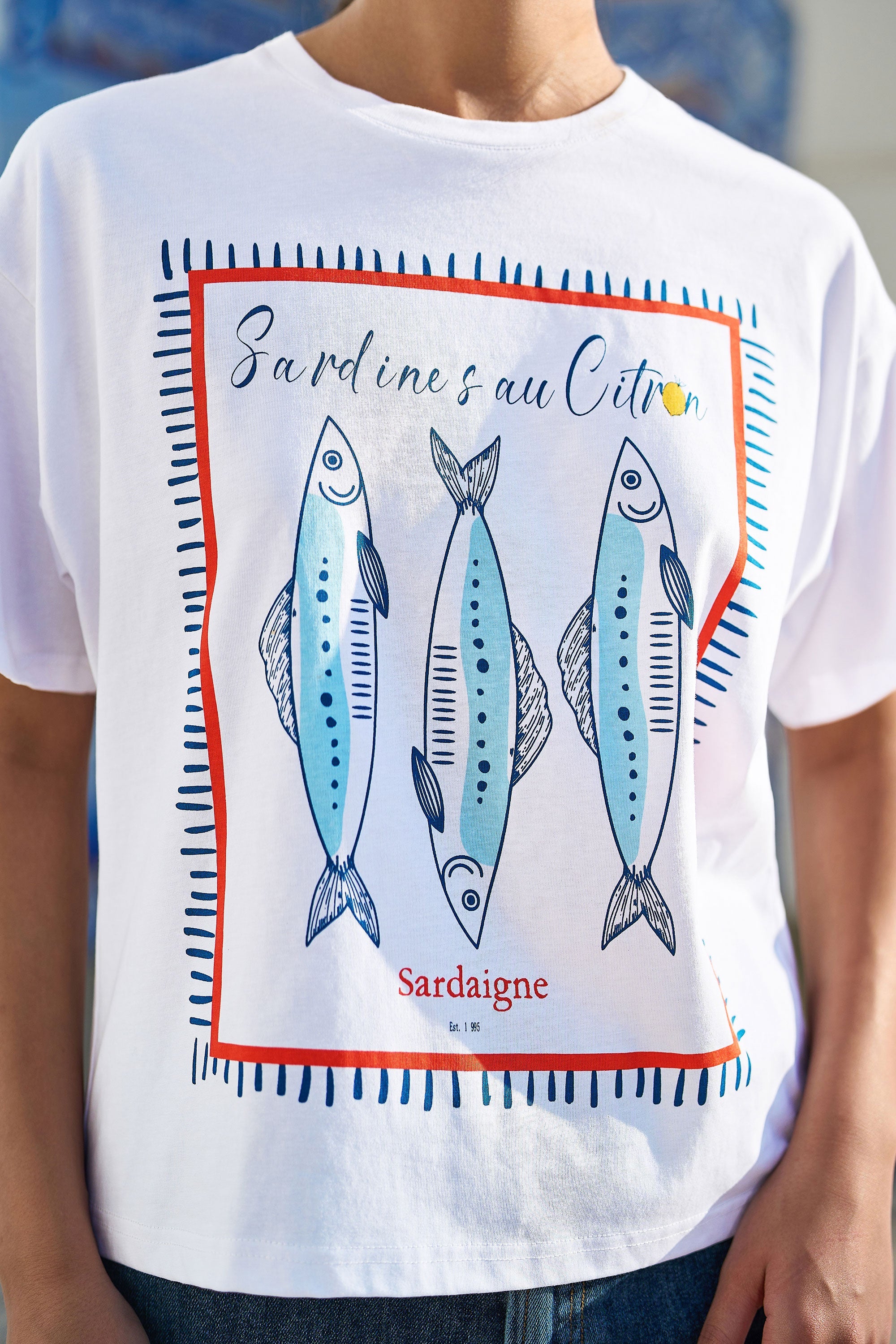 Yumi White Cotton Summer Motif T-Shirt