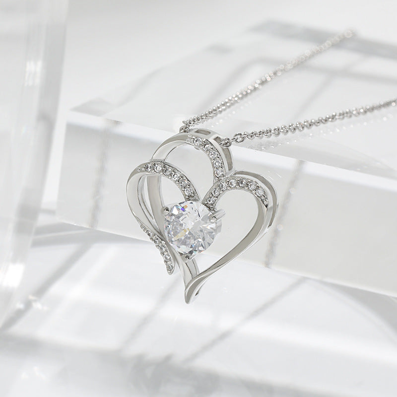 Heart Shaped Zircon Double Love Necklace