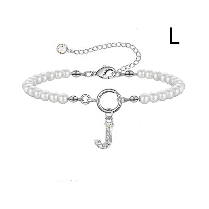 A-Z Letter Pendant Pearl Bracelet