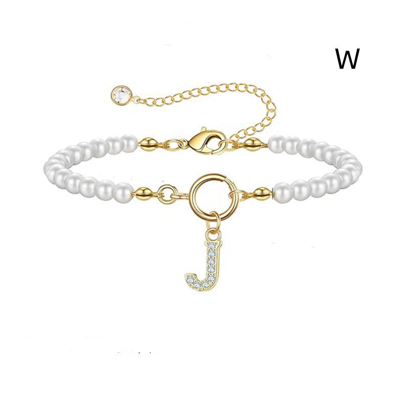 A-Z Letter Pendant Pearl Bracelet