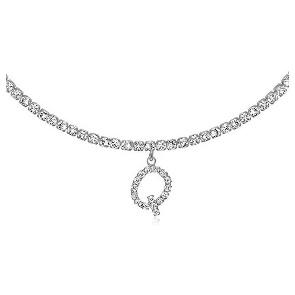 A-Z Letter Zircon Necklace, Silver & Gold