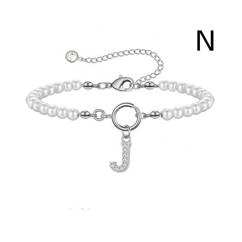 A-Z Letter Pendant Pearl Bracelet