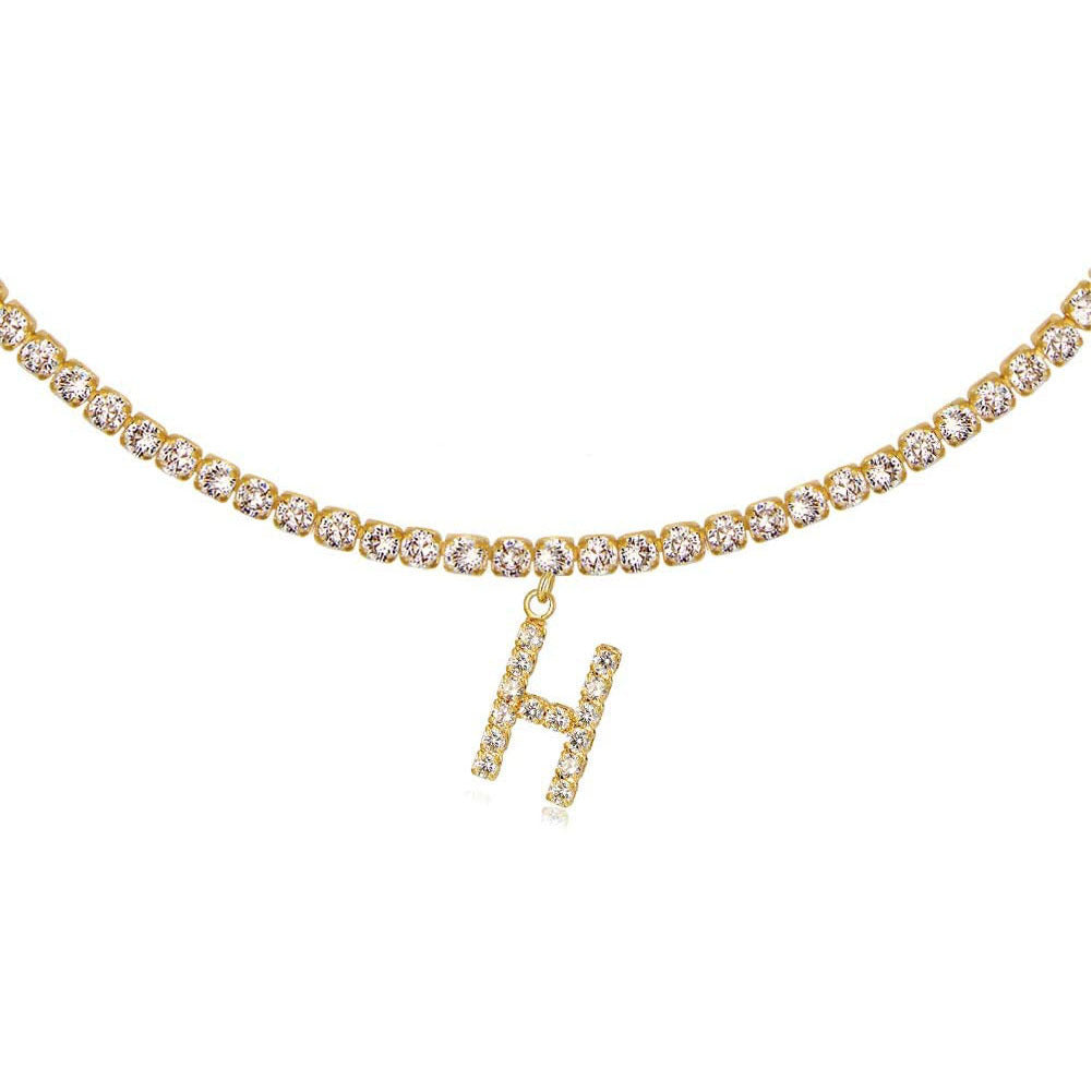 A-Z Letter Zircon Necklace, Silver & Gold