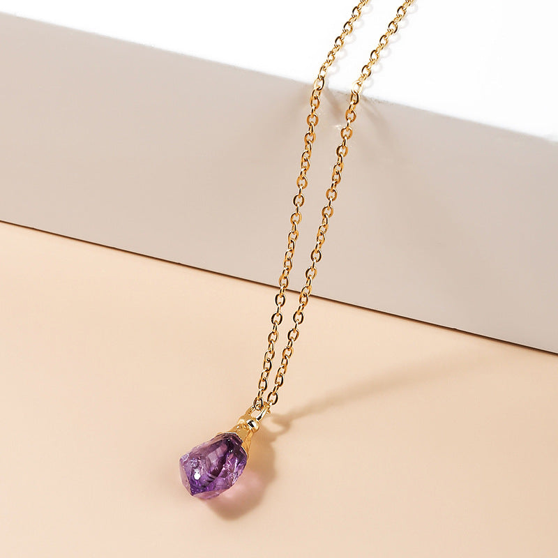 Amethyst Rough Stone Gold Plated Pendant Necklace