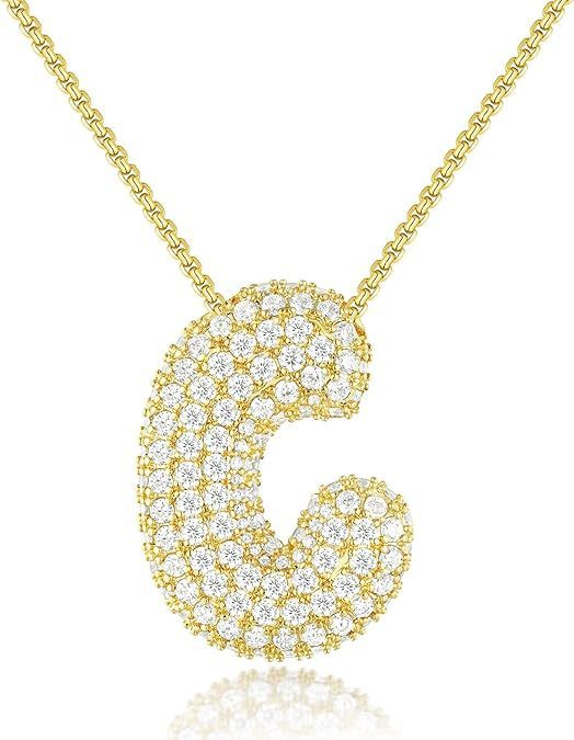 A-Z Zircon Balloon English Letter Necklace, Gold & Silver