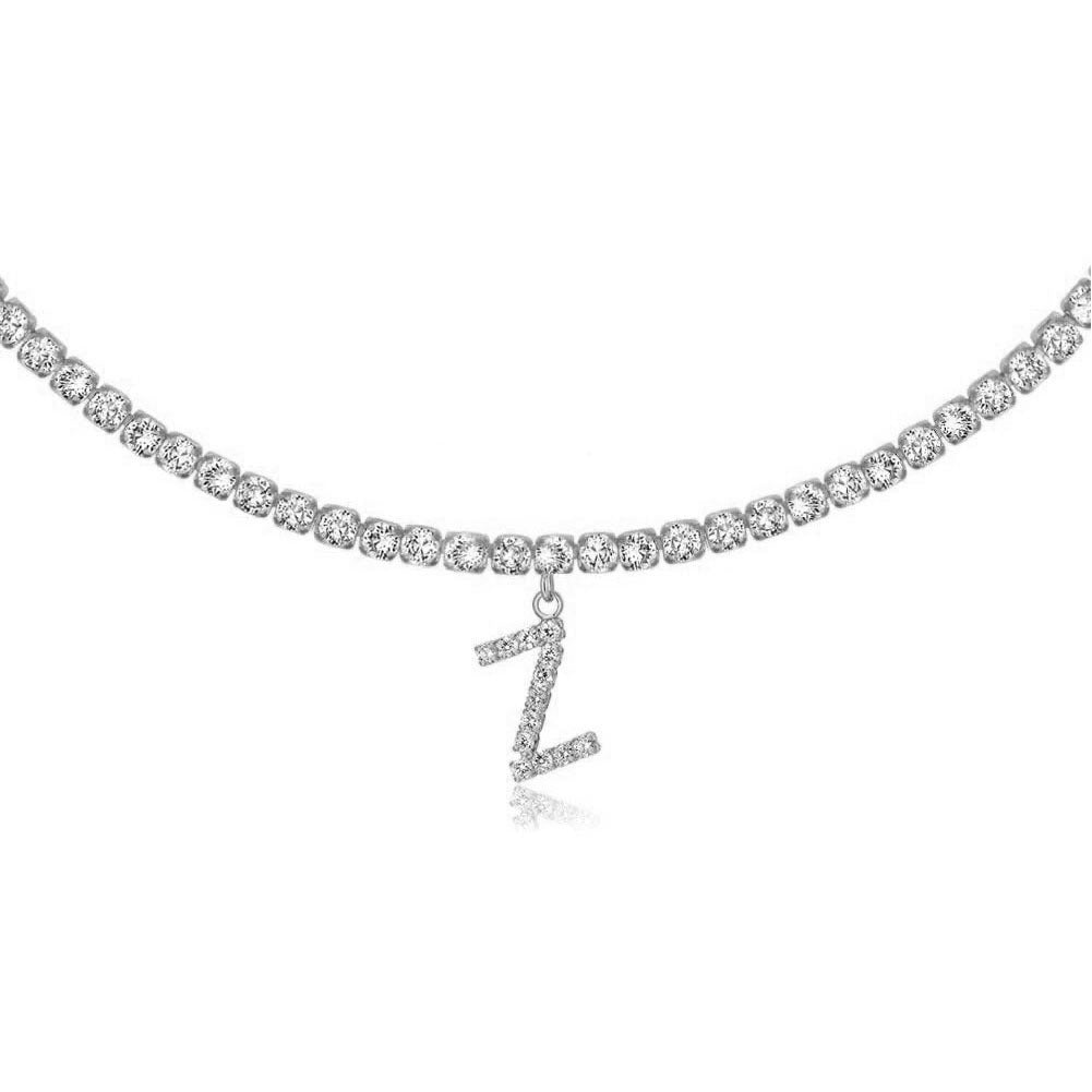 A-Z Letter Zircon Necklace, Silver & Gold