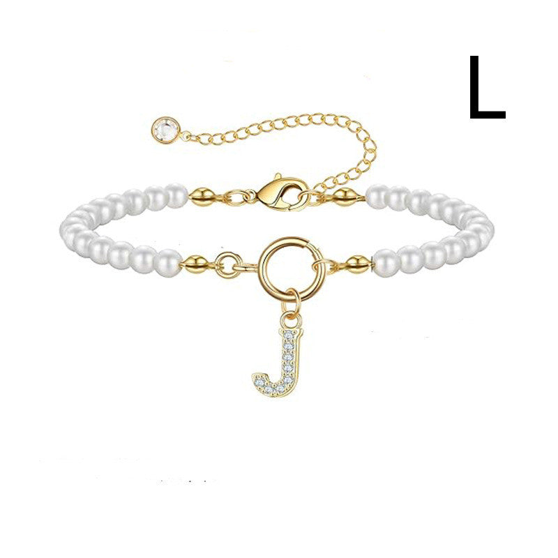 A-Z Letter Pendant Pearl Bracelet