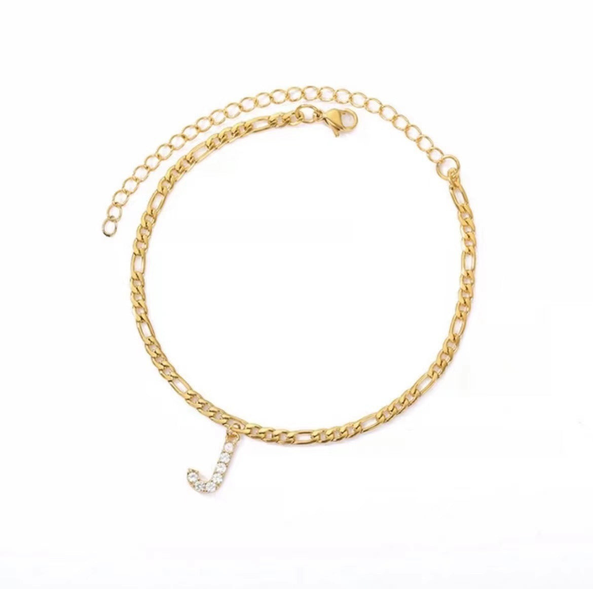A-Z Zircon Letter Anklets, Gold & Silver
