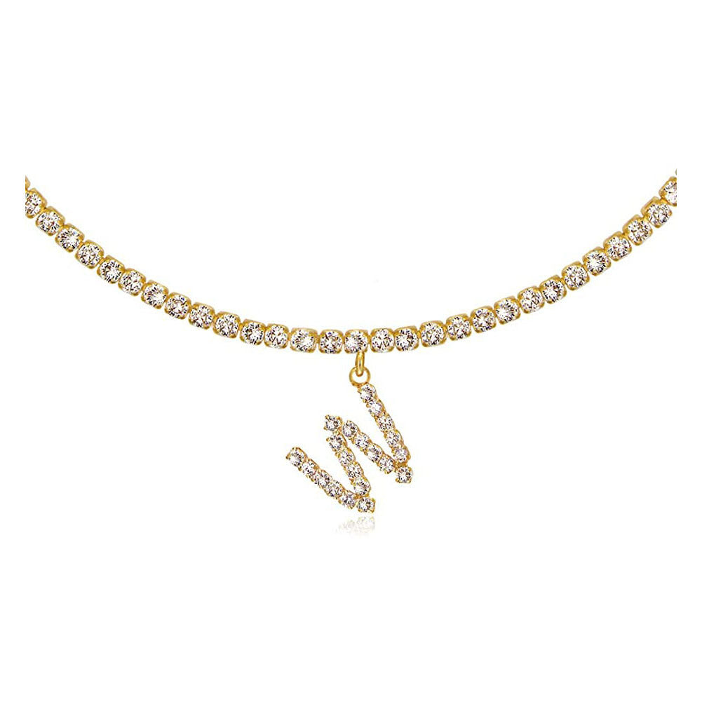 A-Z Letter Zircon Necklace, Silver & Gold