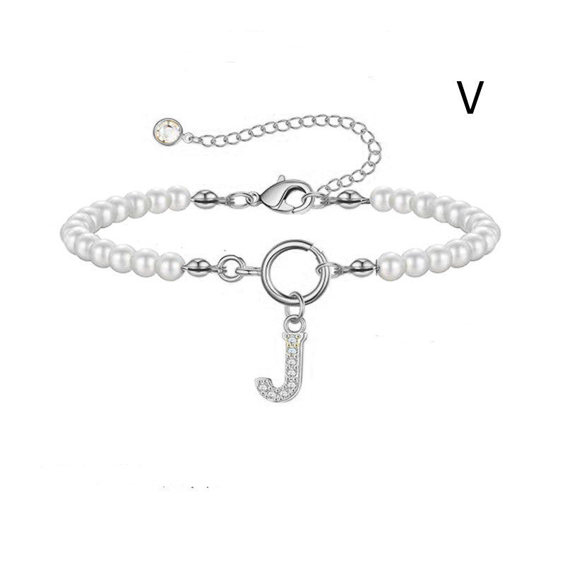 A-Z Letter Pendant Pearl Bracelet