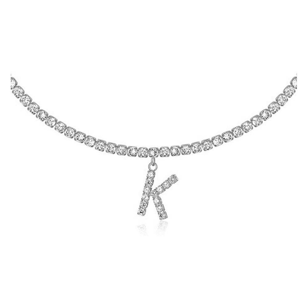 A-Z Letter Zircon Necklace, Silver & Gold