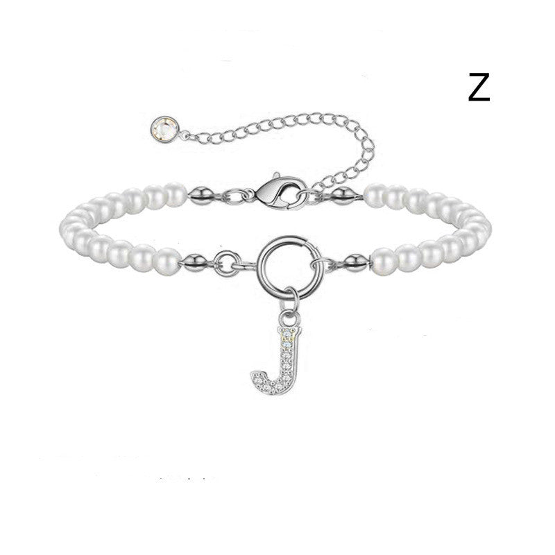 A-Z Letter Pendant Pearl Bracelet
