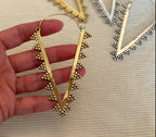 Zahara Spike Hoops - Edgy Brass Triangle Hoops with Boho Desert Vibes.