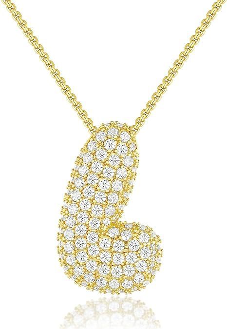 A-Z Zircon Balloon English Letter Necklace, Gold & Silver