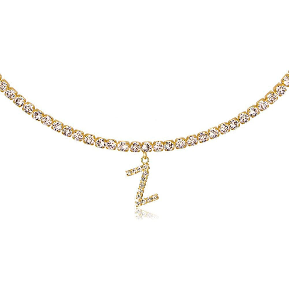 A-Z Letter Zircon Necklace, Silver & Gold
