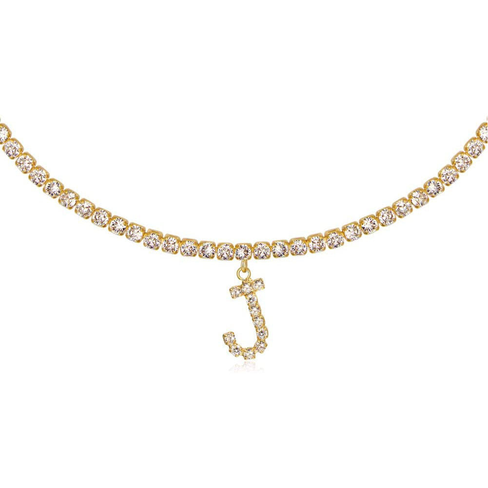 A-Z Letter Zircon Necklace, Silver & Gold