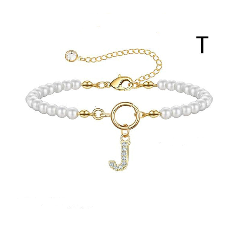 A-Z Letter Pendant Pearl Bracelet