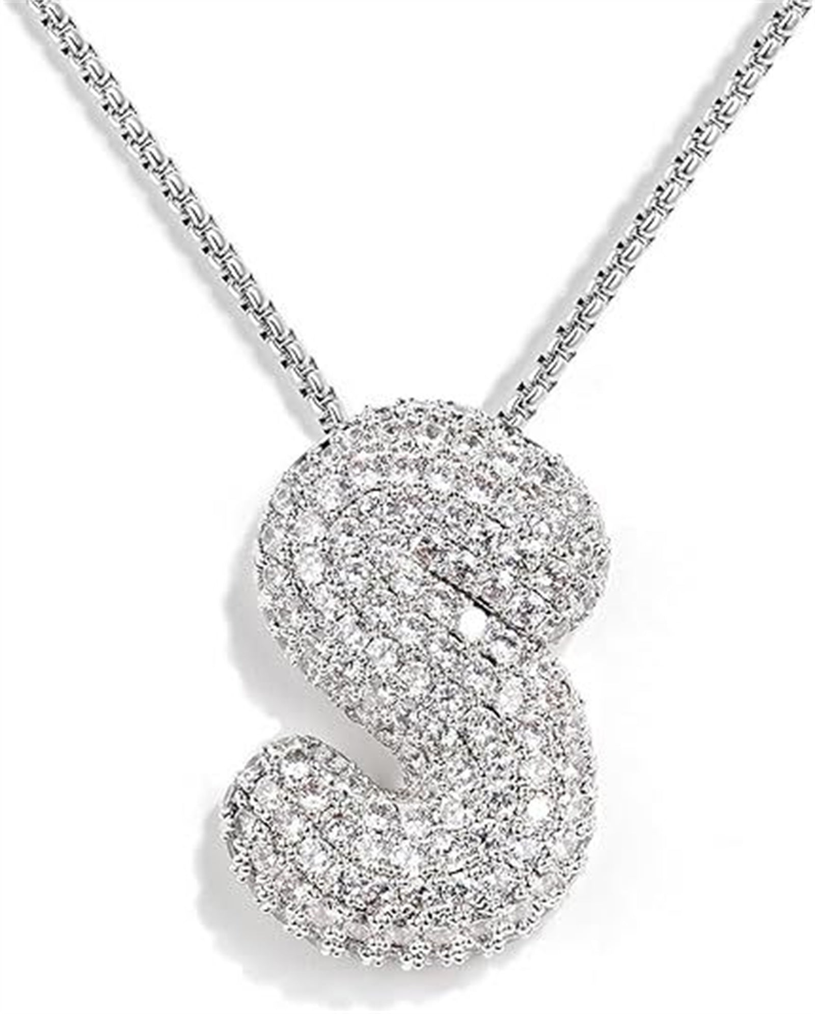 A-Z Zircon Balloon English Letter Necklace, Gold & Silver