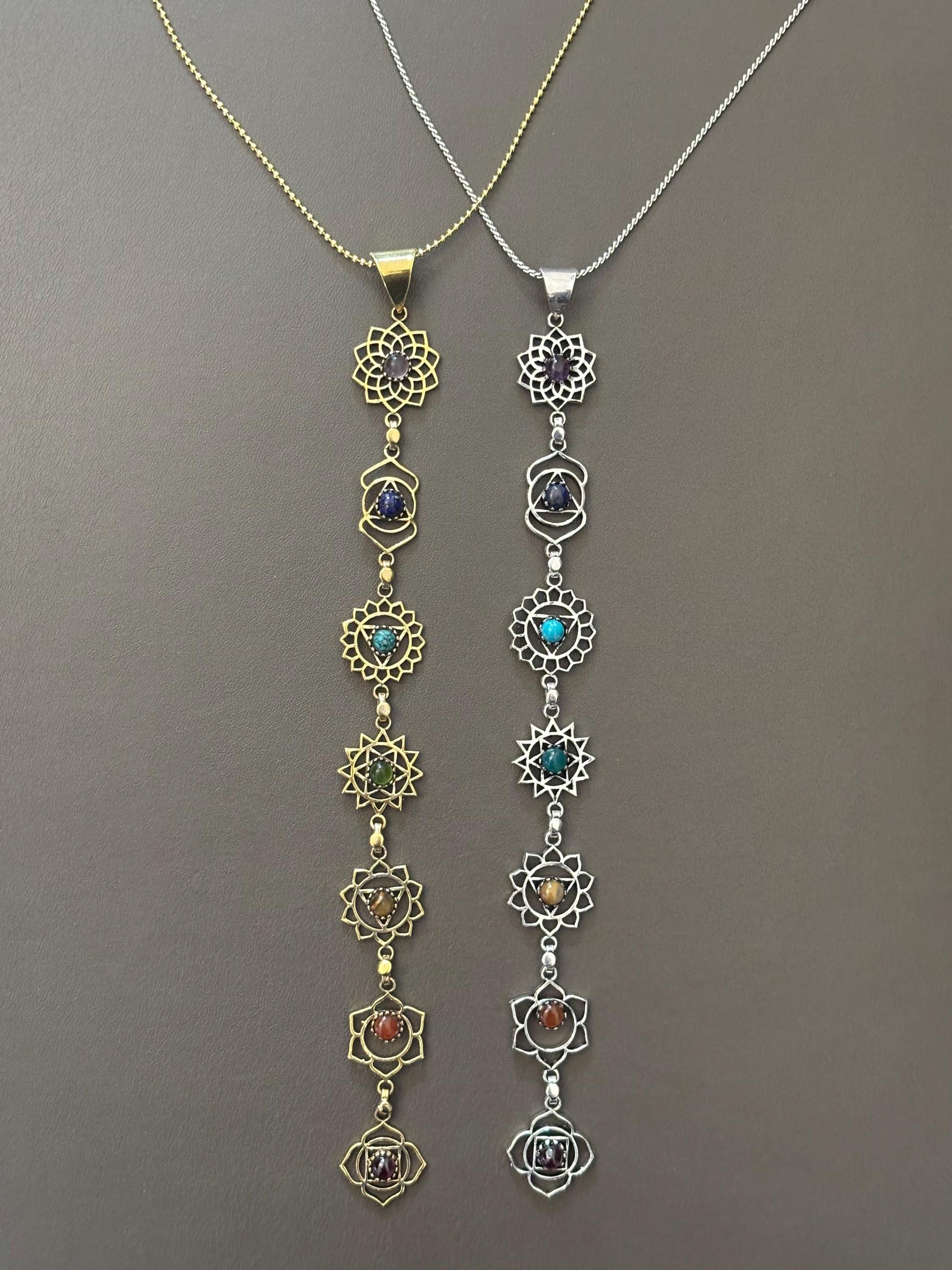 7 Chakra Energy Healing Gemstone Pendant Necklaces – Gold & Silver Finish