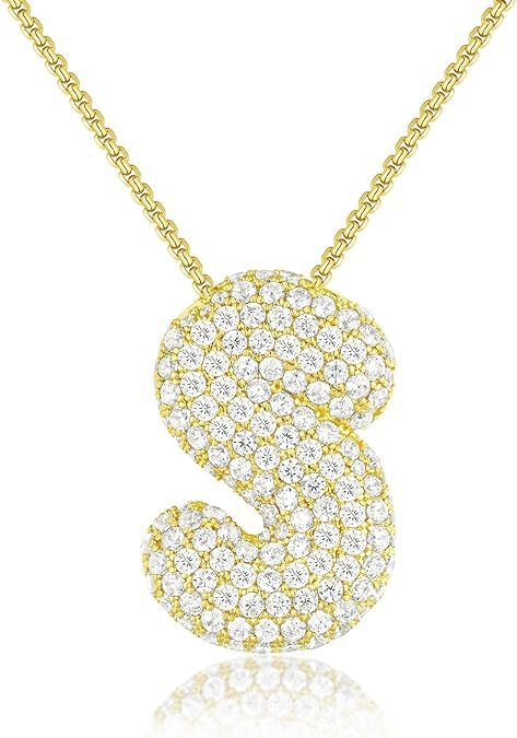 A-Z Zircon Balloon English Letter Necklace, Gold & Silver
