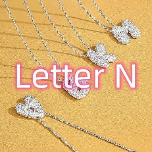 A-Z Zircon Balloon English Letter Necklace, Gold & Silver